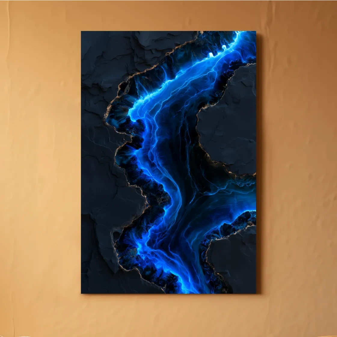 Dark Ocean Geode Abstract - Glowing Bioluminescent Mineral Wall Art