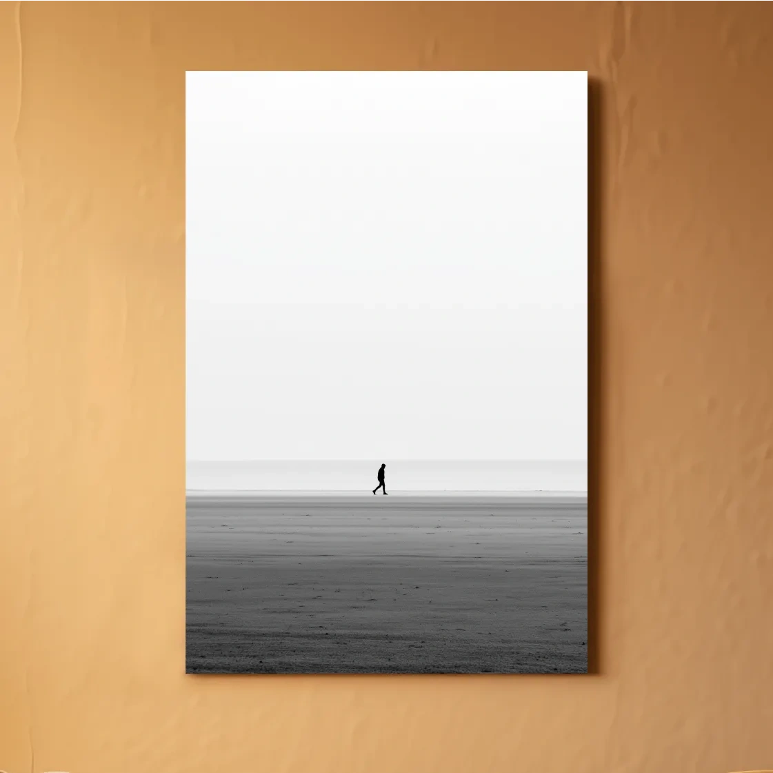 Minimalist Lone Walker Beach Painting - Misty Shoreline Wall Art