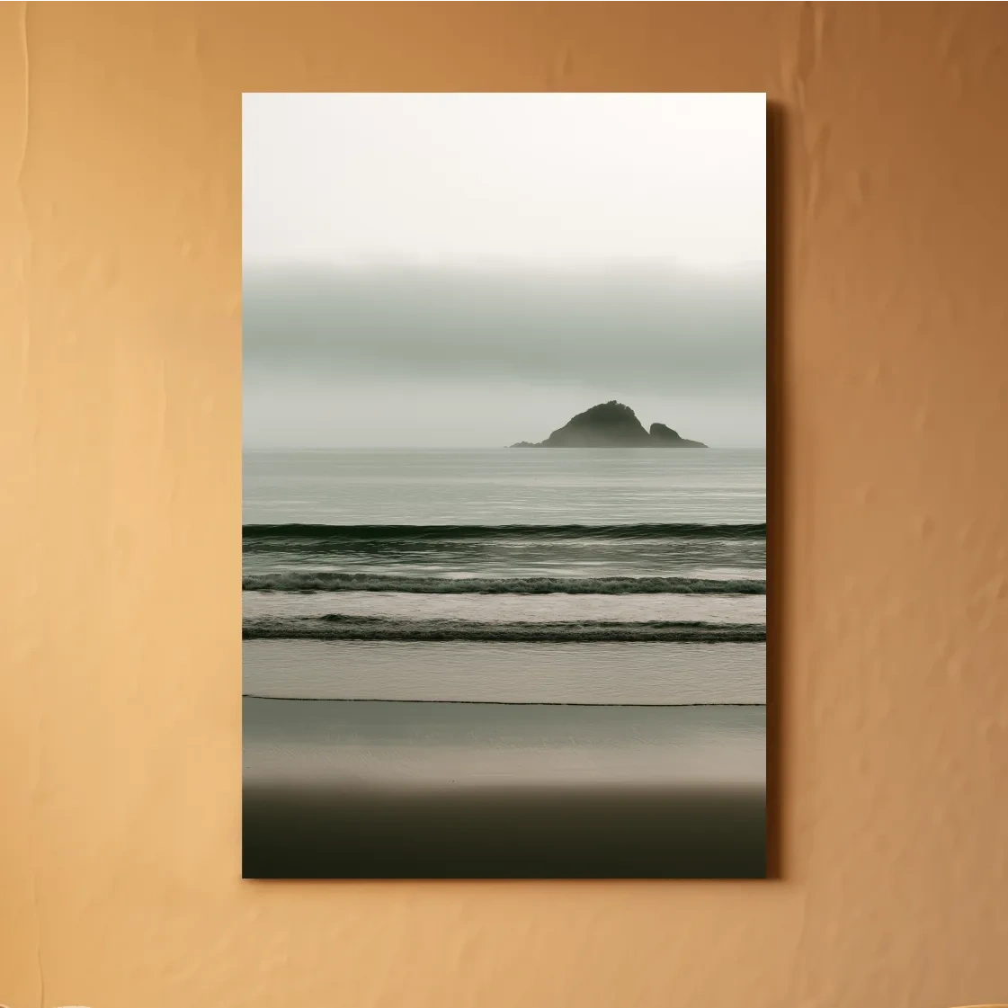 Misty Island Beach Horizon - Minimalist Photographic Wall Art