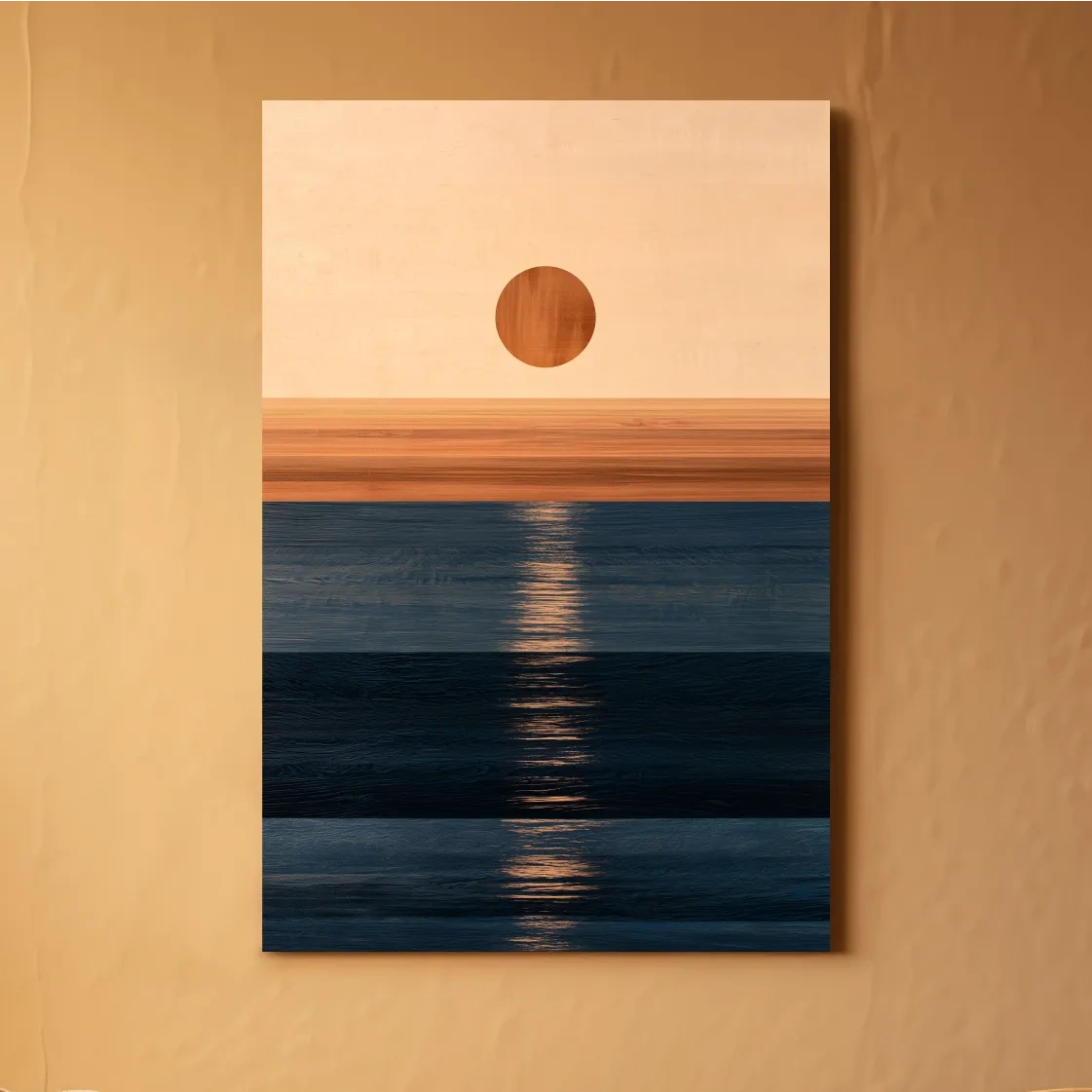 Minimalist Abstract Ocean Horizon - Mixed Media Sunset Wall Art