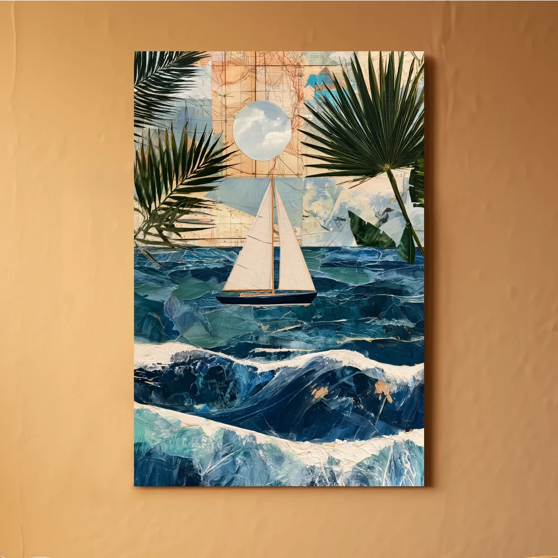 Tropical Sailboat Collage - Mixed Media Ocean Wall Art