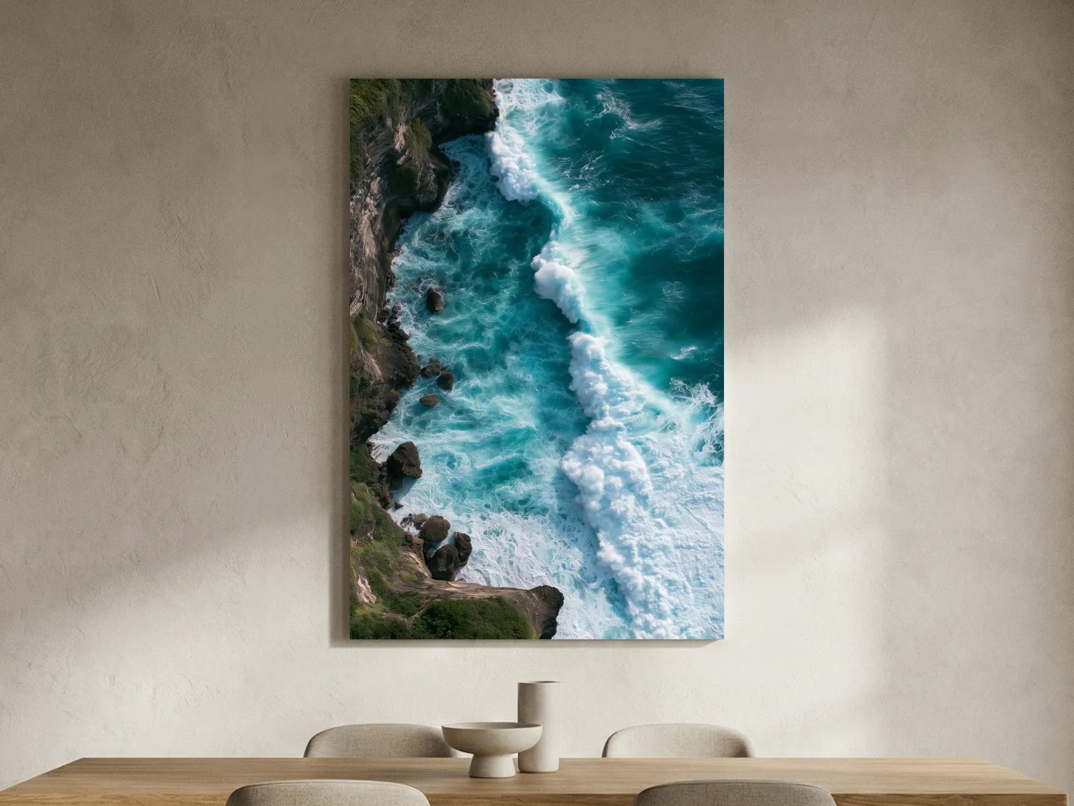 Aerial Tropical Cliff Waves - Abstract Photographic Ocean Wall Art