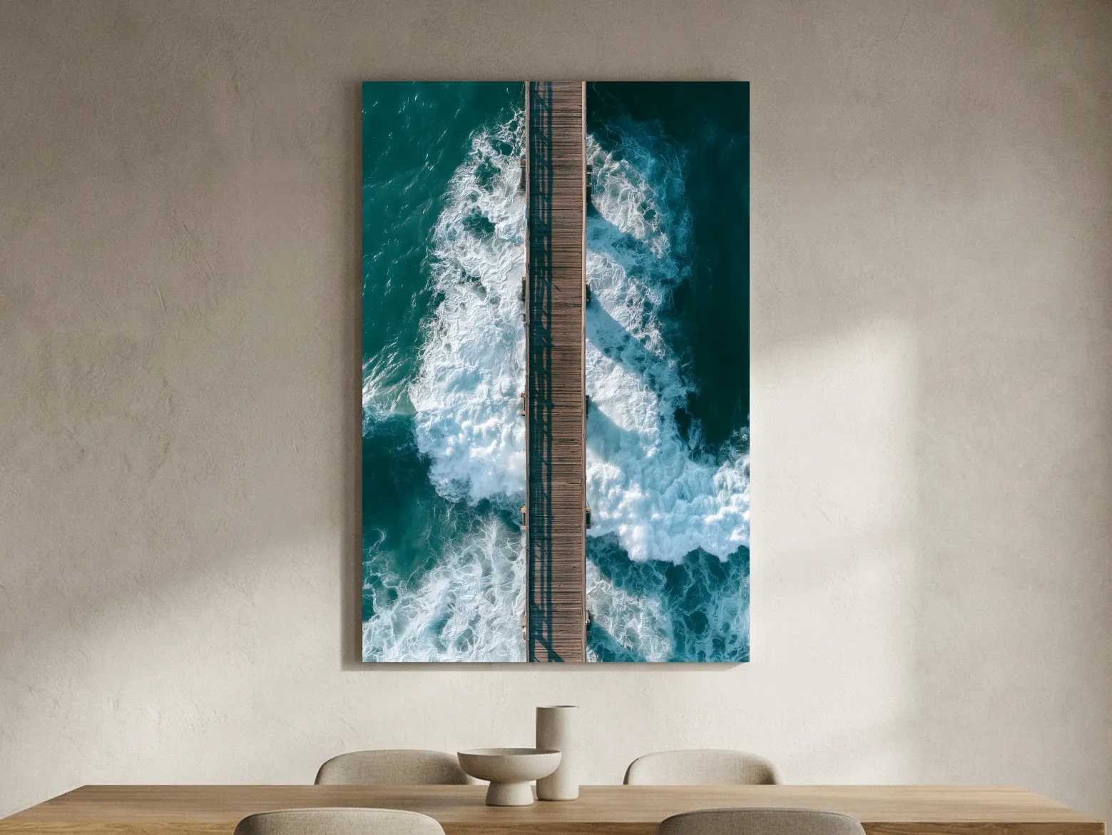 Aerial Ocean Pier Waves - Abstract Photographic Wall Art