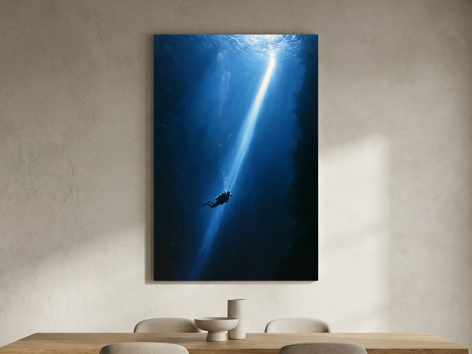 Surreal Underwater Scuba Diver Painting - Dramatic Ocean Wall Art