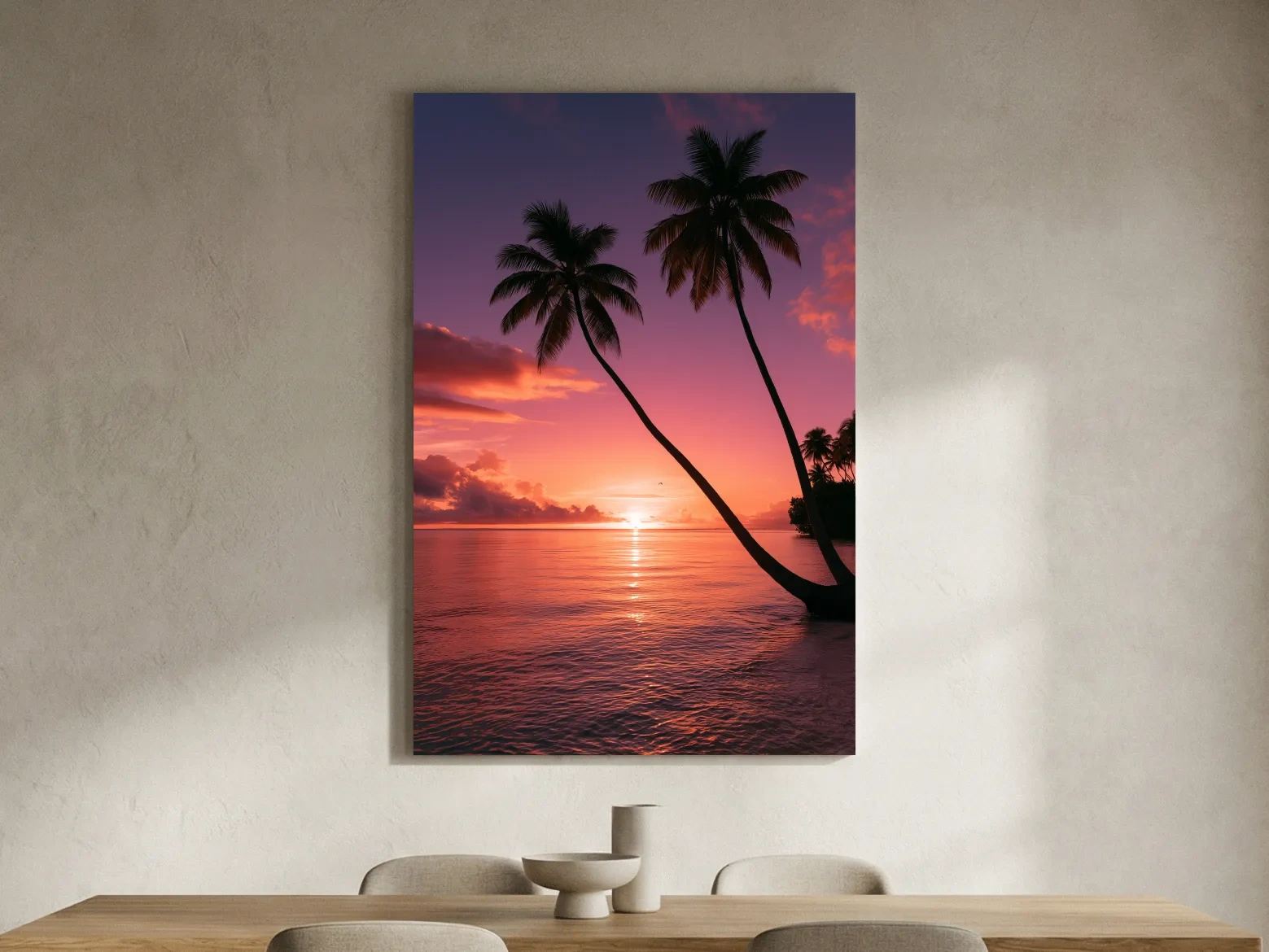 Tropical Palm Tree Silhouettes at Sunset - Photographic Beach Wall Art