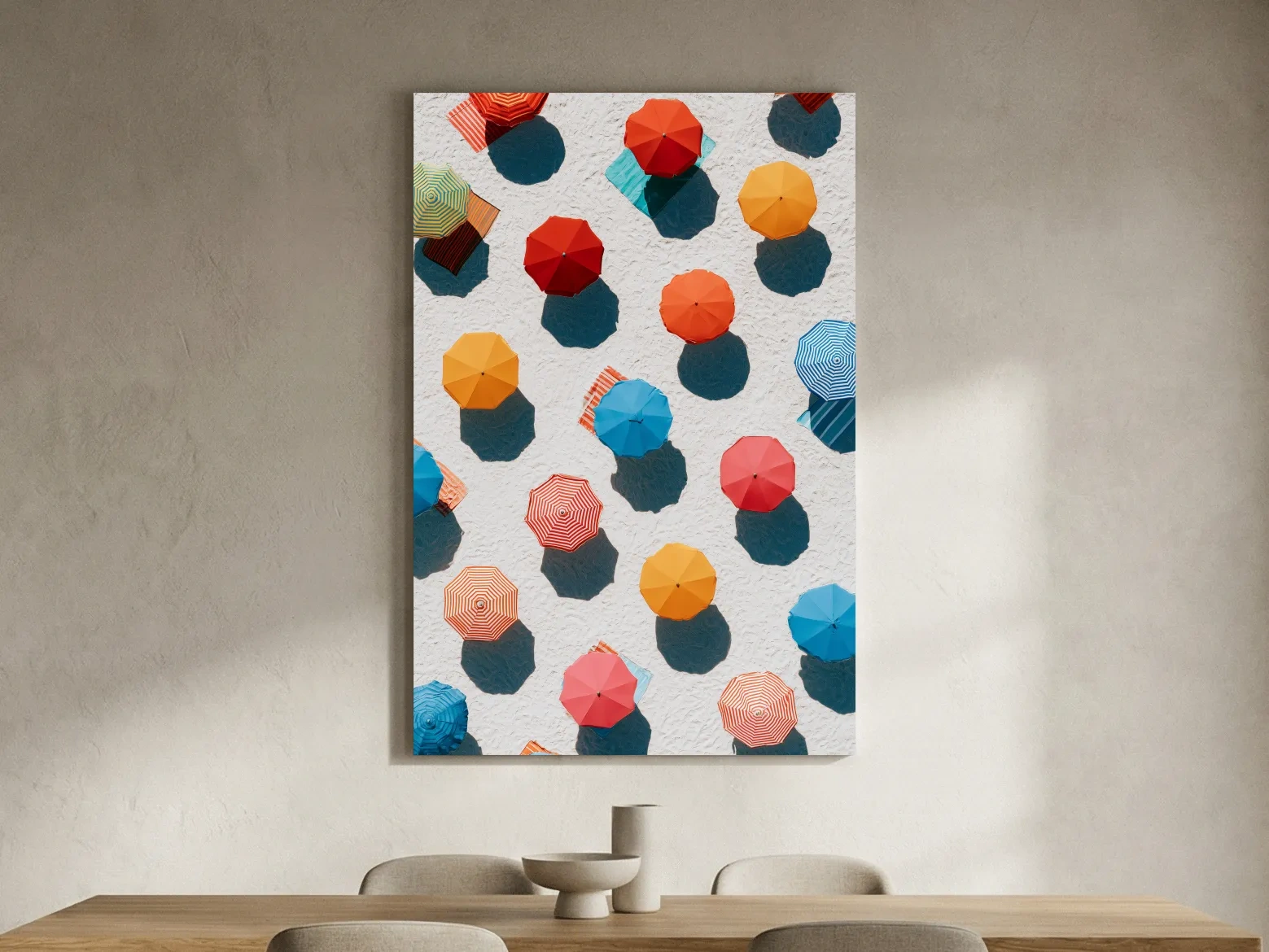 Geometric Beach Umbrellas Aerial Painting - Abstract Summer Wall Art