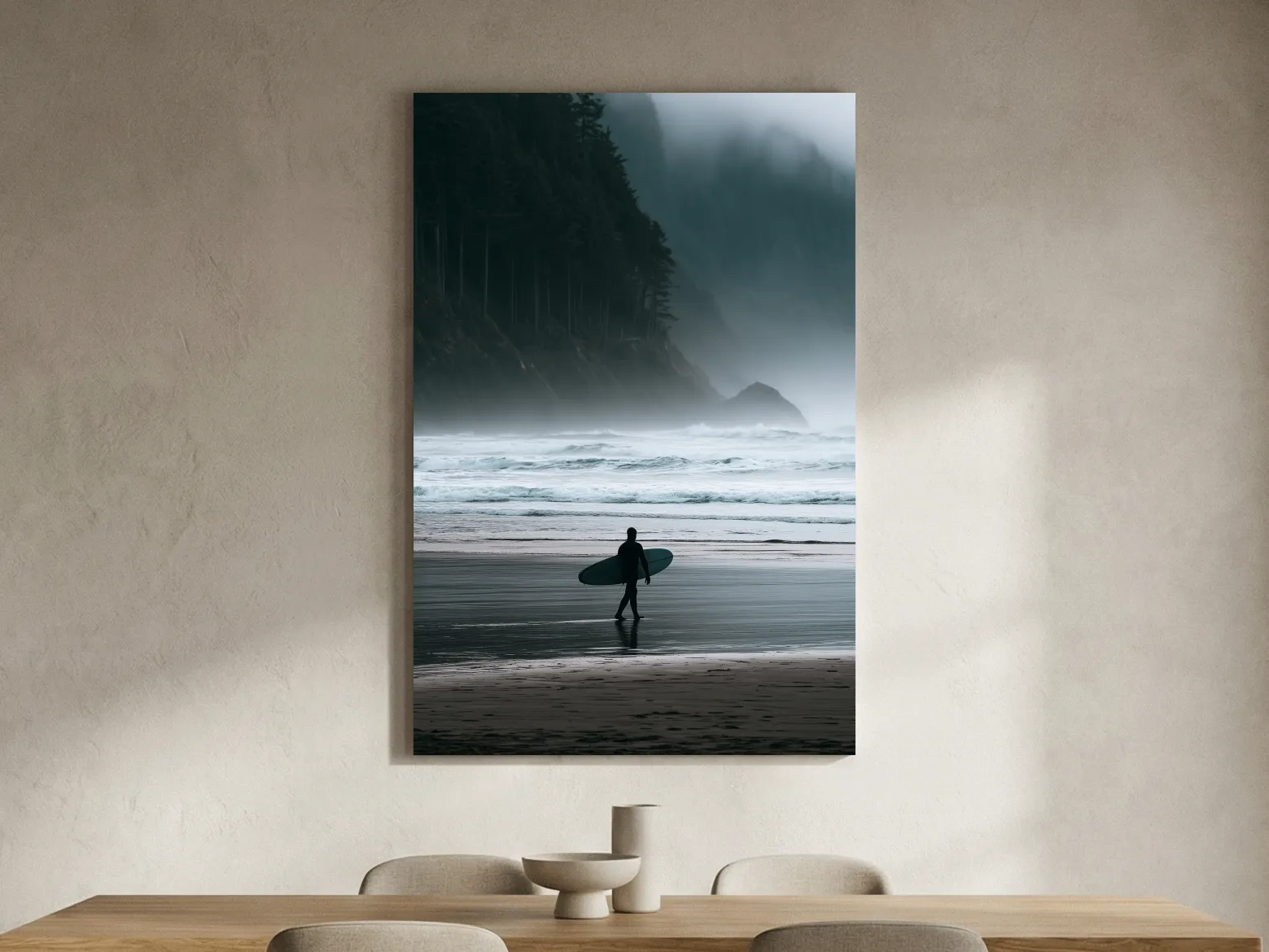 Misty Cold Water Surfer - Photographic Beach Wall Art