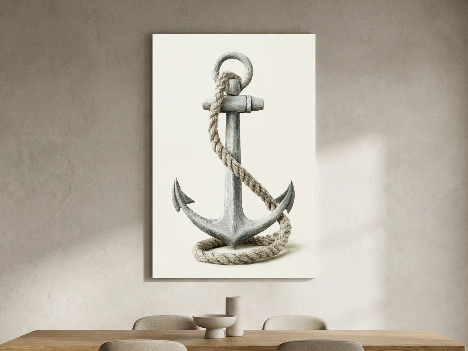 Hamptons Anchor and Rope Illustration - Minimalist Nautical Wall Art