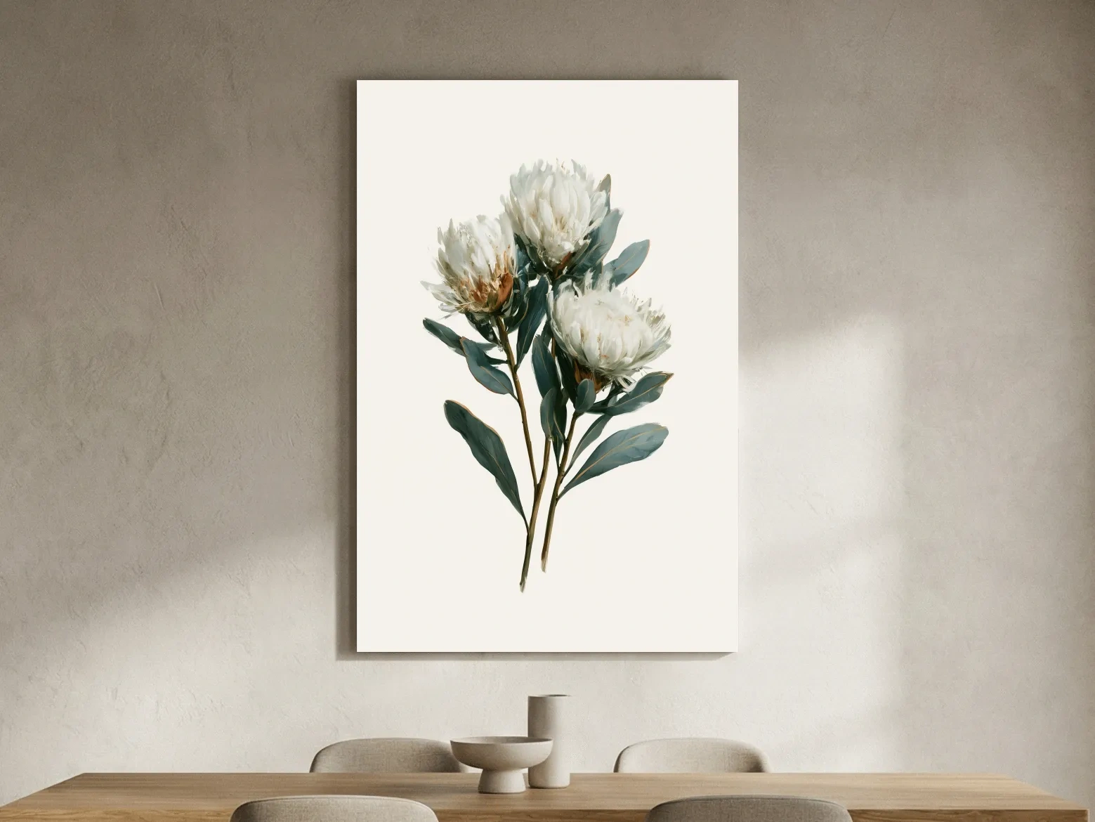 Minimalist Coastal Protea Botanical Illustration - Flower Wall Art