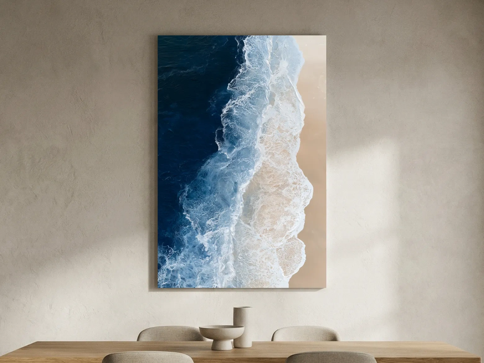 Aerial Crashing Waves Beach Painting - Abstract Ocean Wall Art