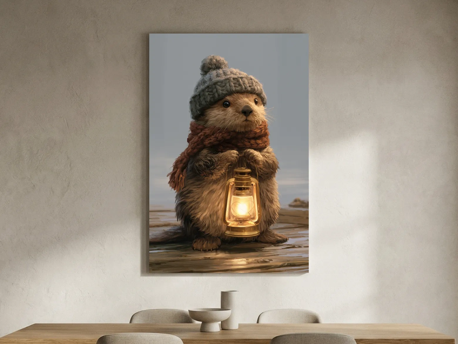 Whimsical Sea Otter Lantern Painting - Cozy Marine Life Wall Art