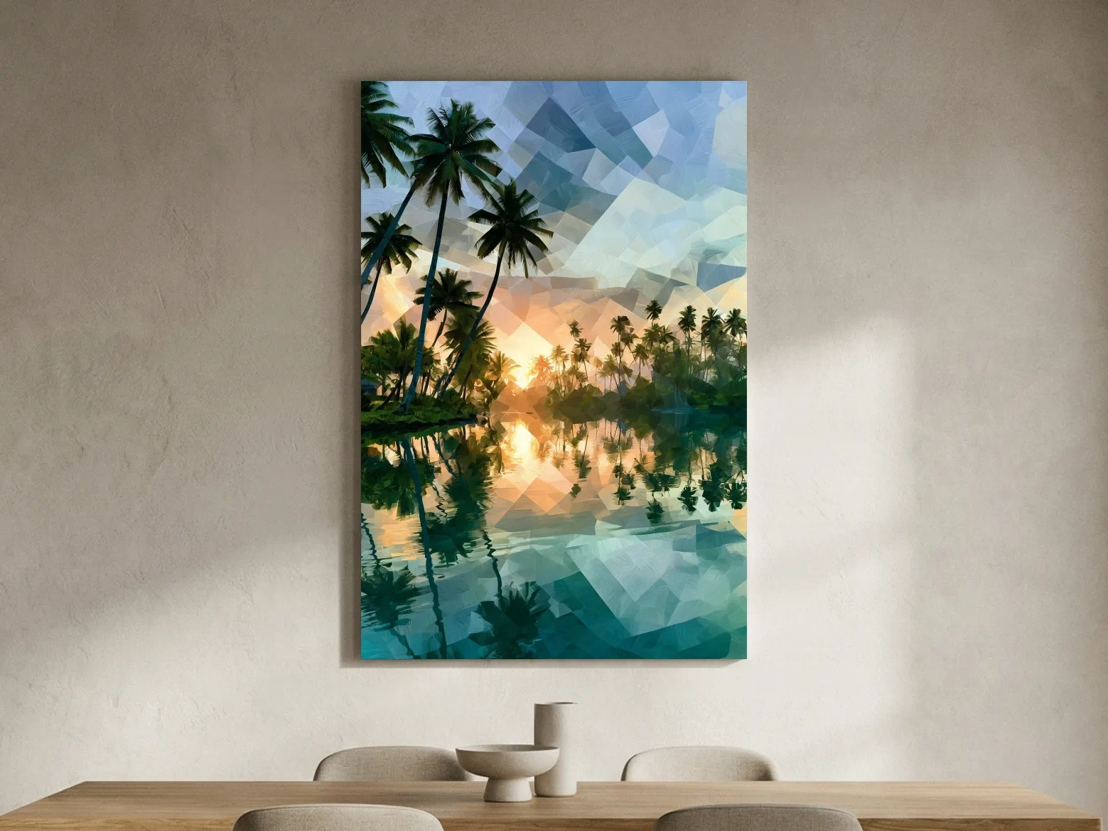 Tropical Lagoon Palm Trees - Abstract Sunset Painting Wall Art