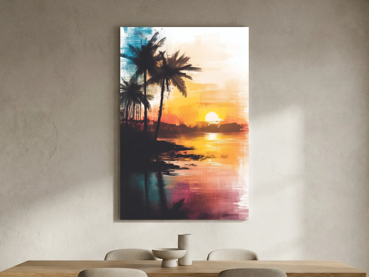 Tropical Palm Sunset Painting - Abstract Beach Wall Art