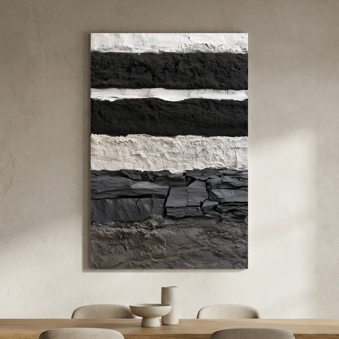 Layered Stone Strata Design - Abstract Mixed Media Wall Art
