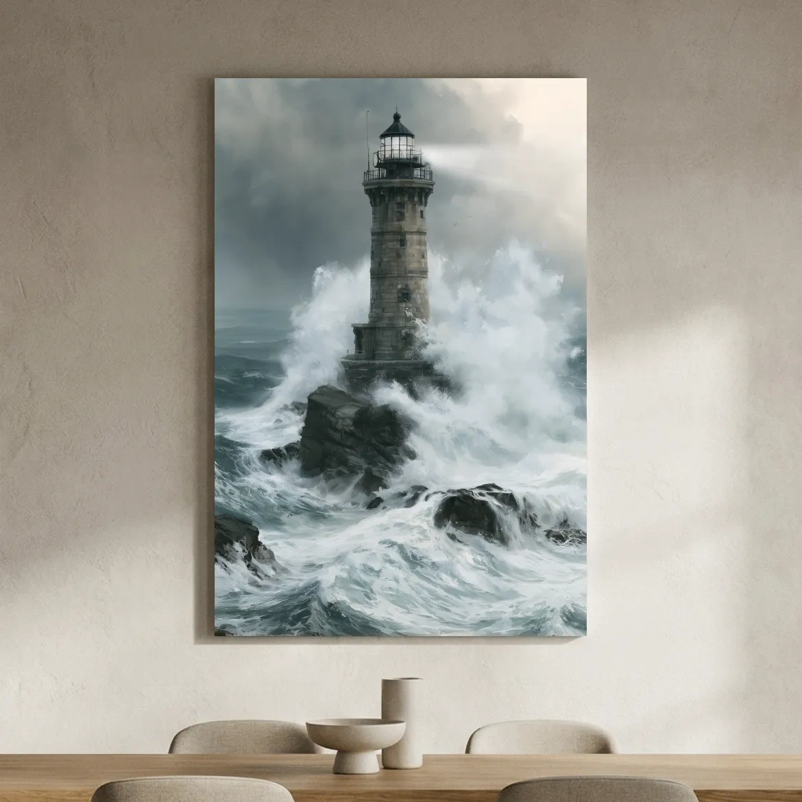Stormy Lighthouse Painting - Moody Seascape Wall Art