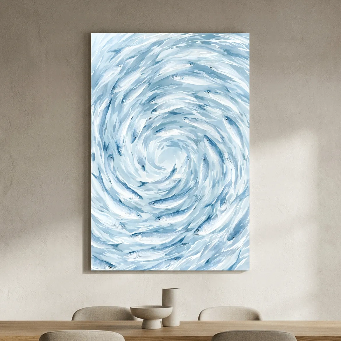 Whirling School Of Fish Painting - Serene Marine Life Wall Art