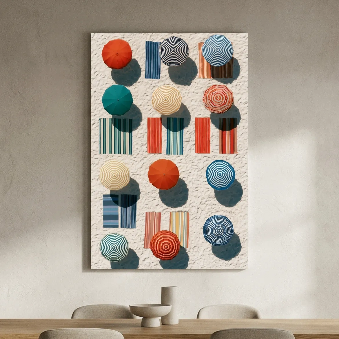 Aerial Beach Umbrellas Painting - Geometric Abstract Coastal Wall Art