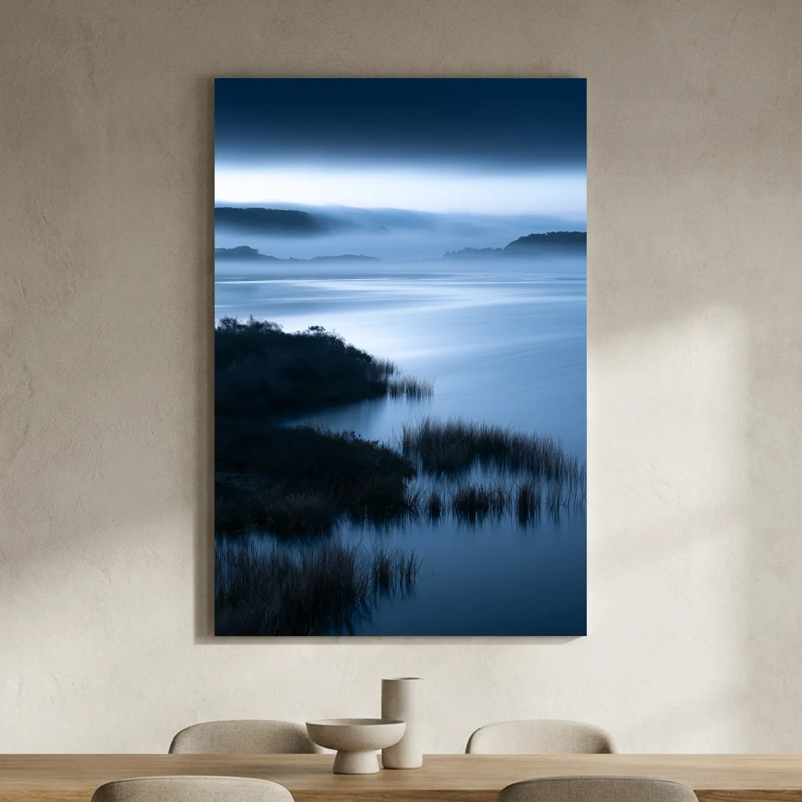 Misty Marshland Horizon - Minimalist Photographic Landscape Wall Art