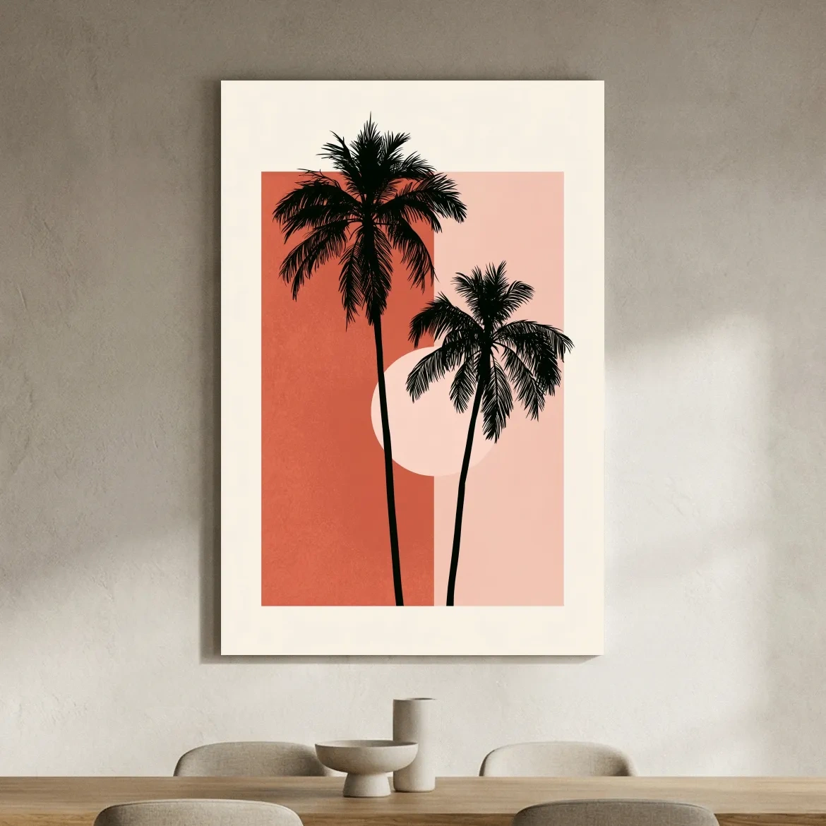 Mid-Century Tropical Palm Silhouette Illustration - Minimalist Geometric Wall Art