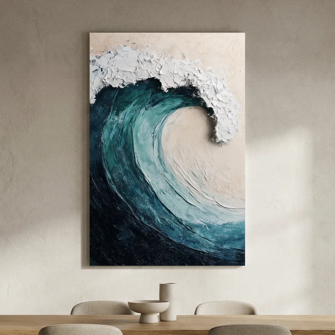 Abstract Crashing Wave Painting - Impasto Style Ocean Wall Art