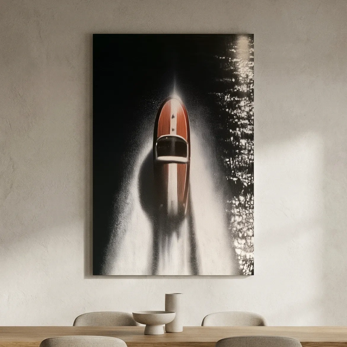 Aerial Speedboat Painting - Dramatic Ocean Wall Art