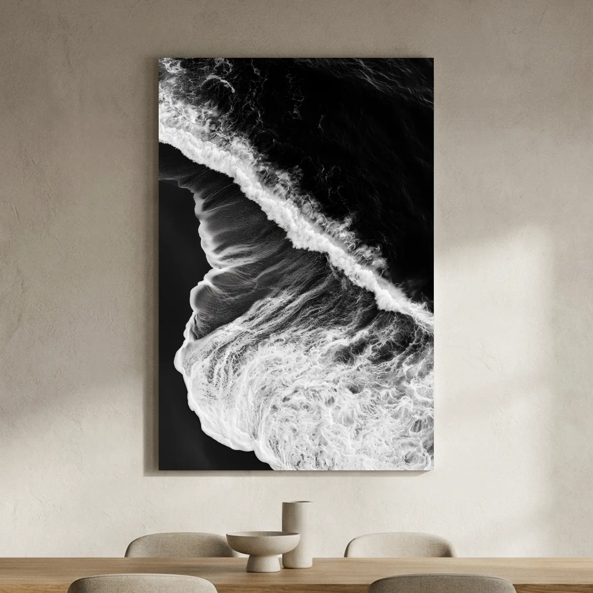 Abstract Aerial Crashing Waves - Black And White Photographic Ocean Wall Art