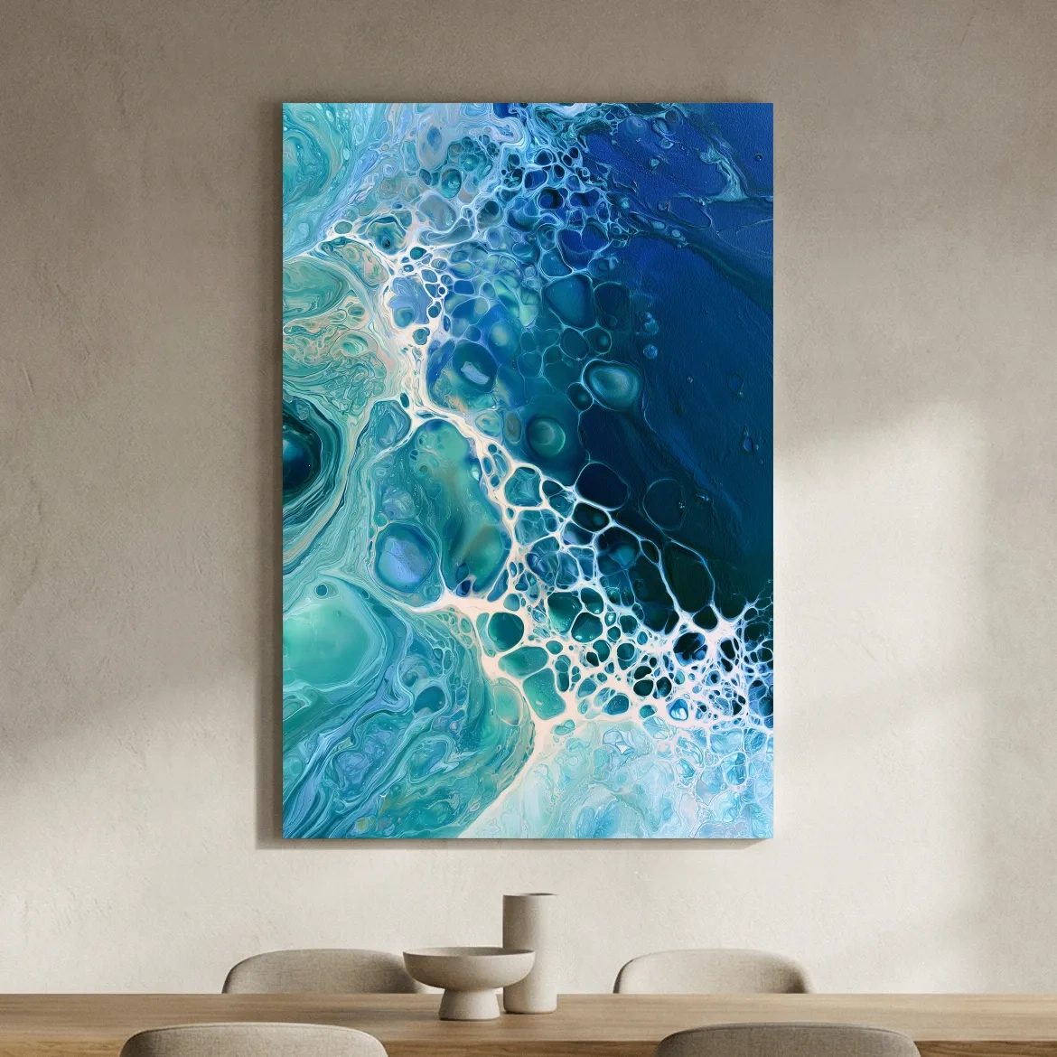 Oceanic Cell Lacing Abstract - Fluid Acrylic Pour Style Wall Art