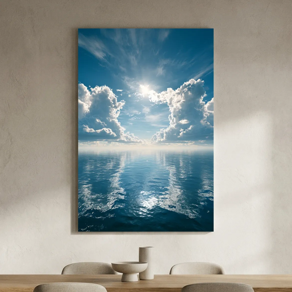 Serene Sunlit Ocean Clouds - Seascape Photography Wall Art