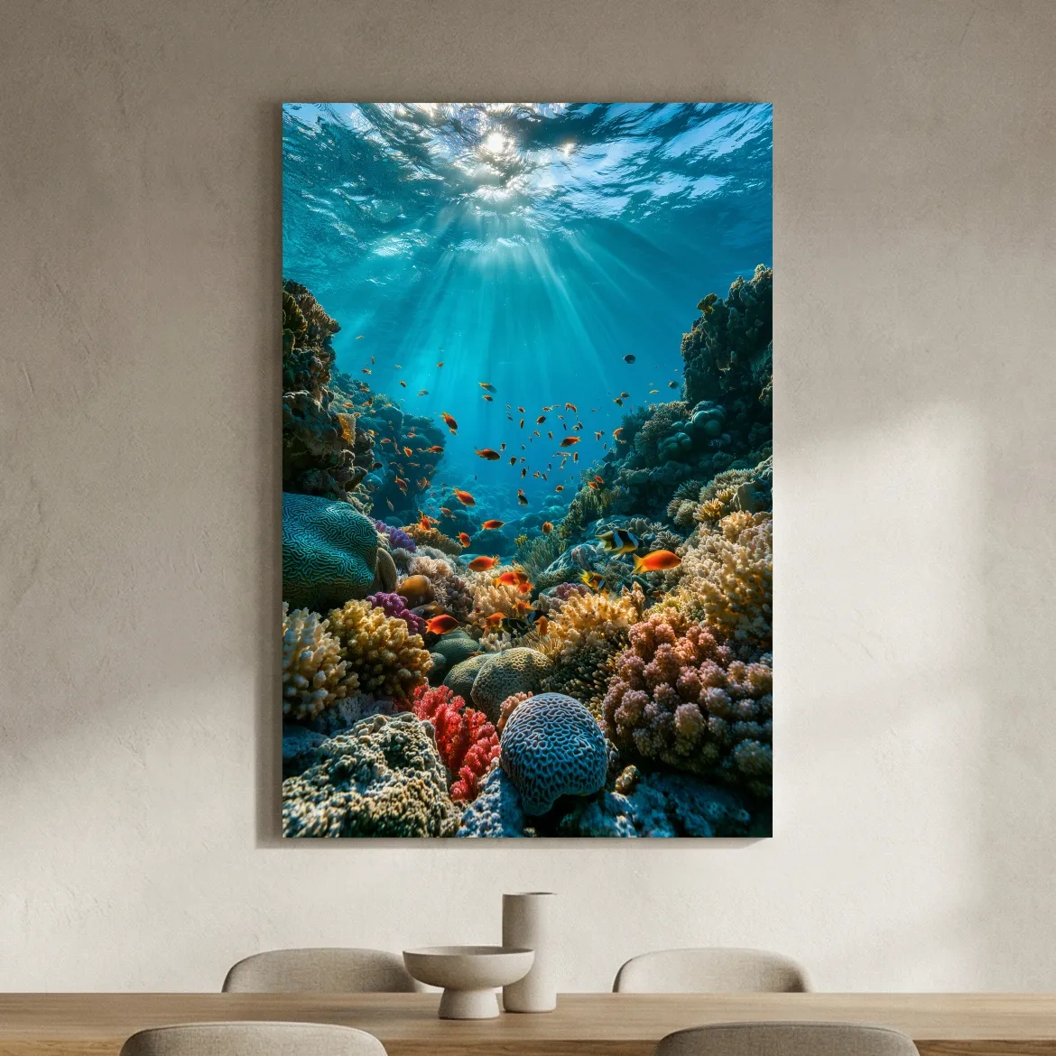 Vibrant Tropical Coral Reef Fish - Sunlit Underwater Ocean Artwork