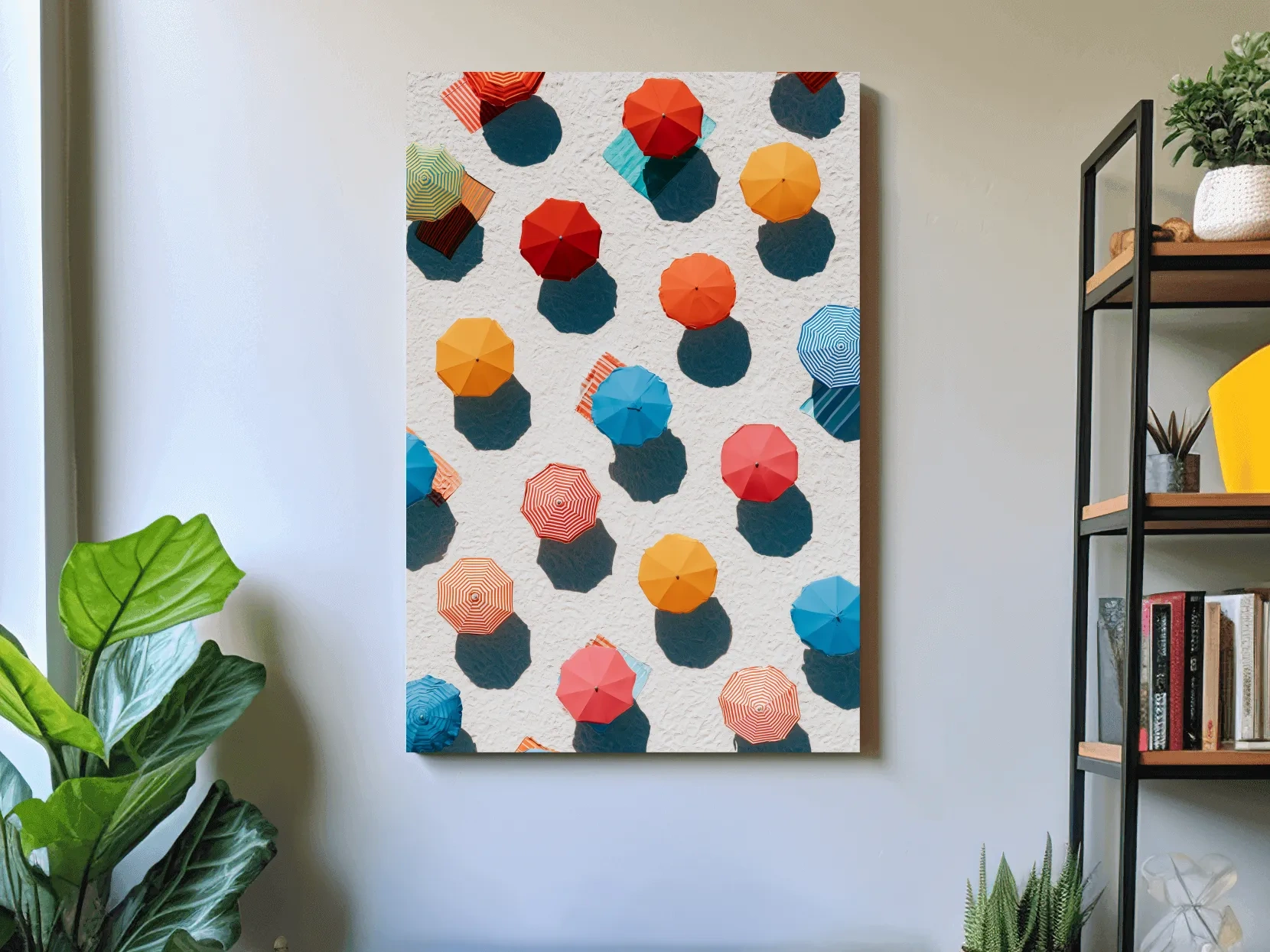 Geometric Beach Umbrellas Aerial Painting - Abstract Summer Wall Art