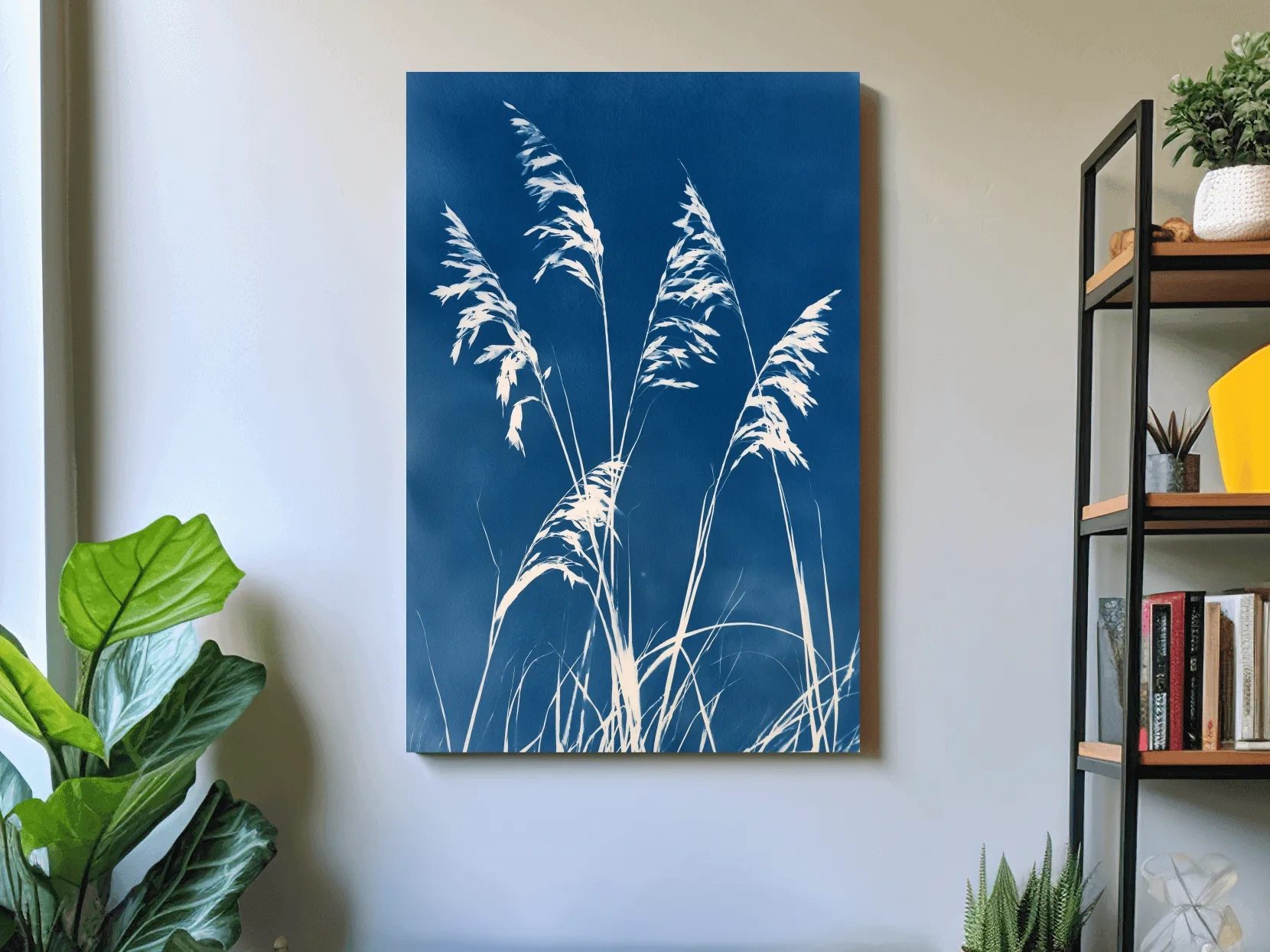 Cyanotype Sea Oats Illustration - Hamptons Coastal Botanical Wall Art