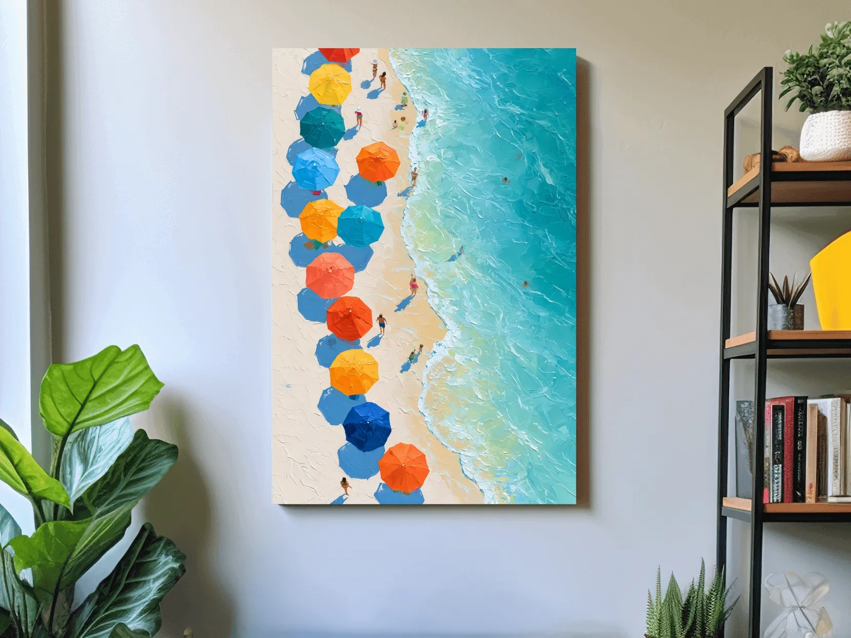 Aerial Beach Umbrellas Painting - Vibrant Seaside Wall Art