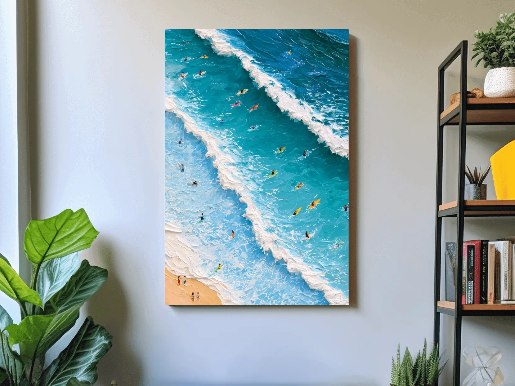 Aerial Surfing Waves Painting - Abstract Beach Wall Art