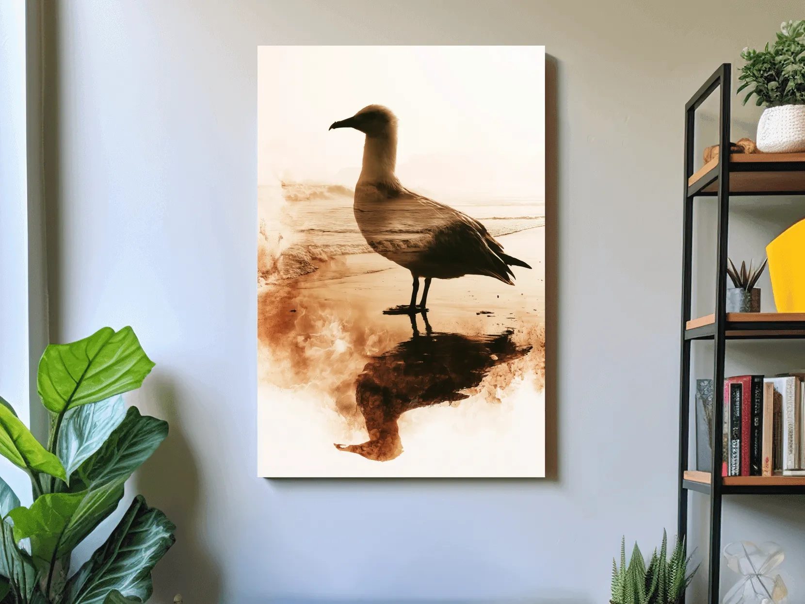 Seagull Double Exposure Beach Silhouette - Minimalist Photographic Wall Art
