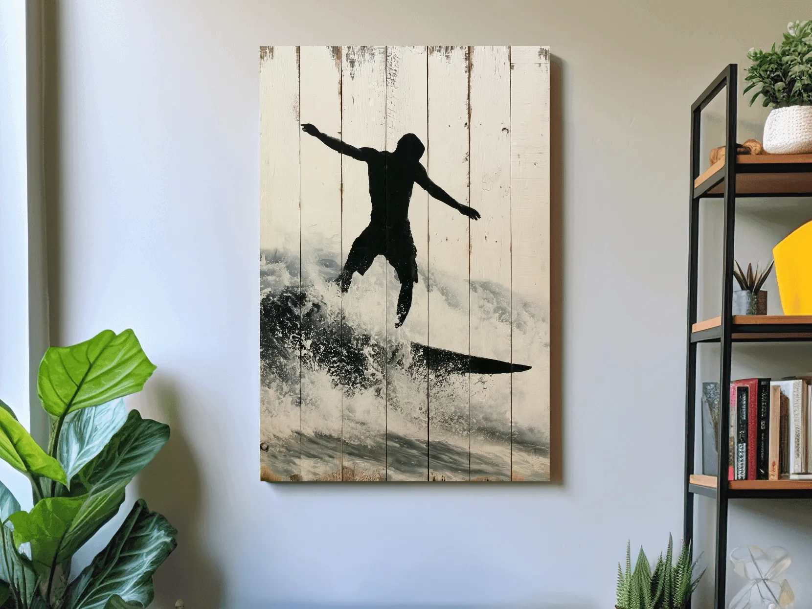 Surfer Silhouette Painting - Rustic Reclaimed Wood Artwork