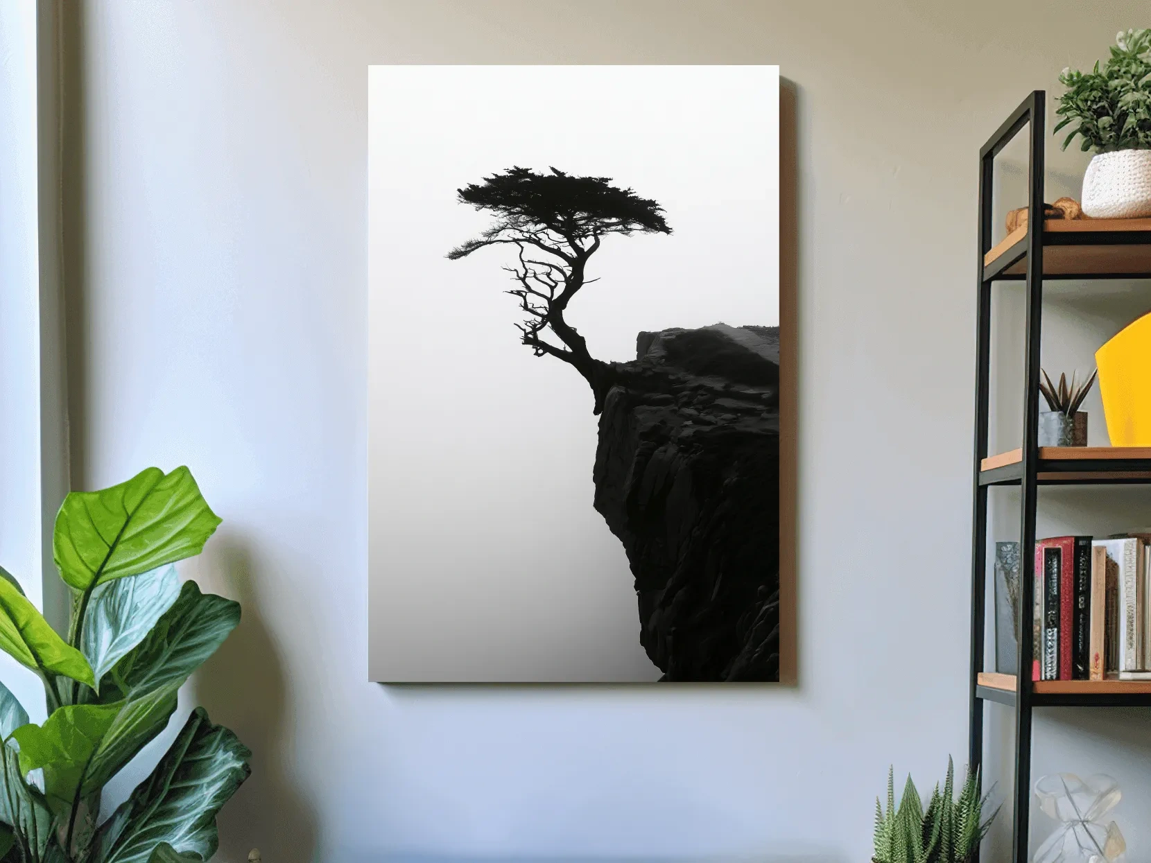 Misty Cypress Silhouette Cliff - Minimalist Photographic Wall Art
