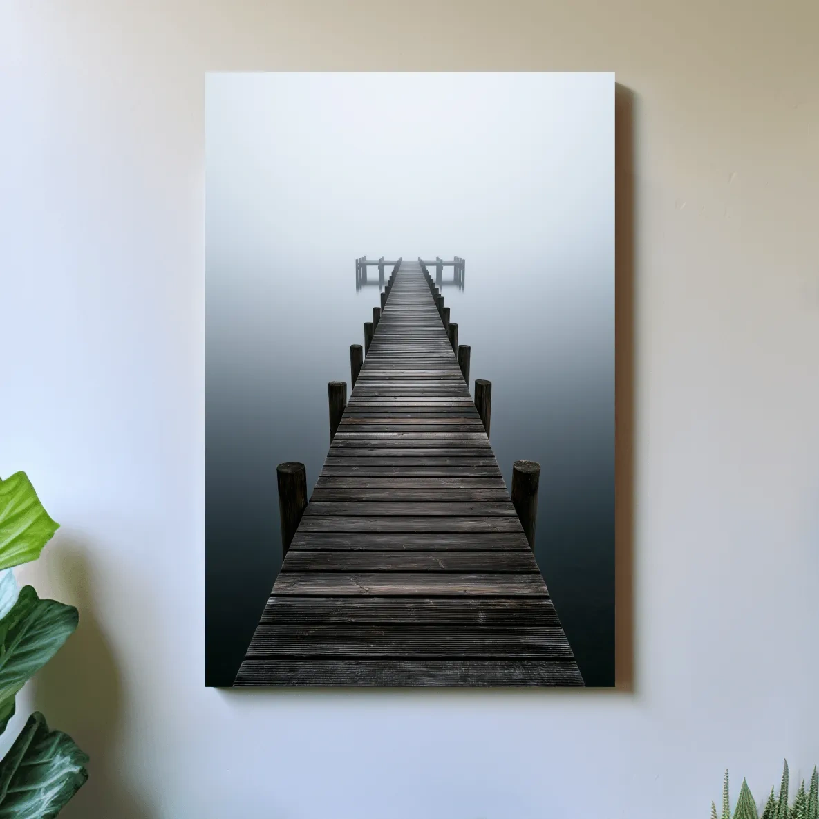 Misty Wooden Fishing Pier - Minimalist Photographic Wall Art