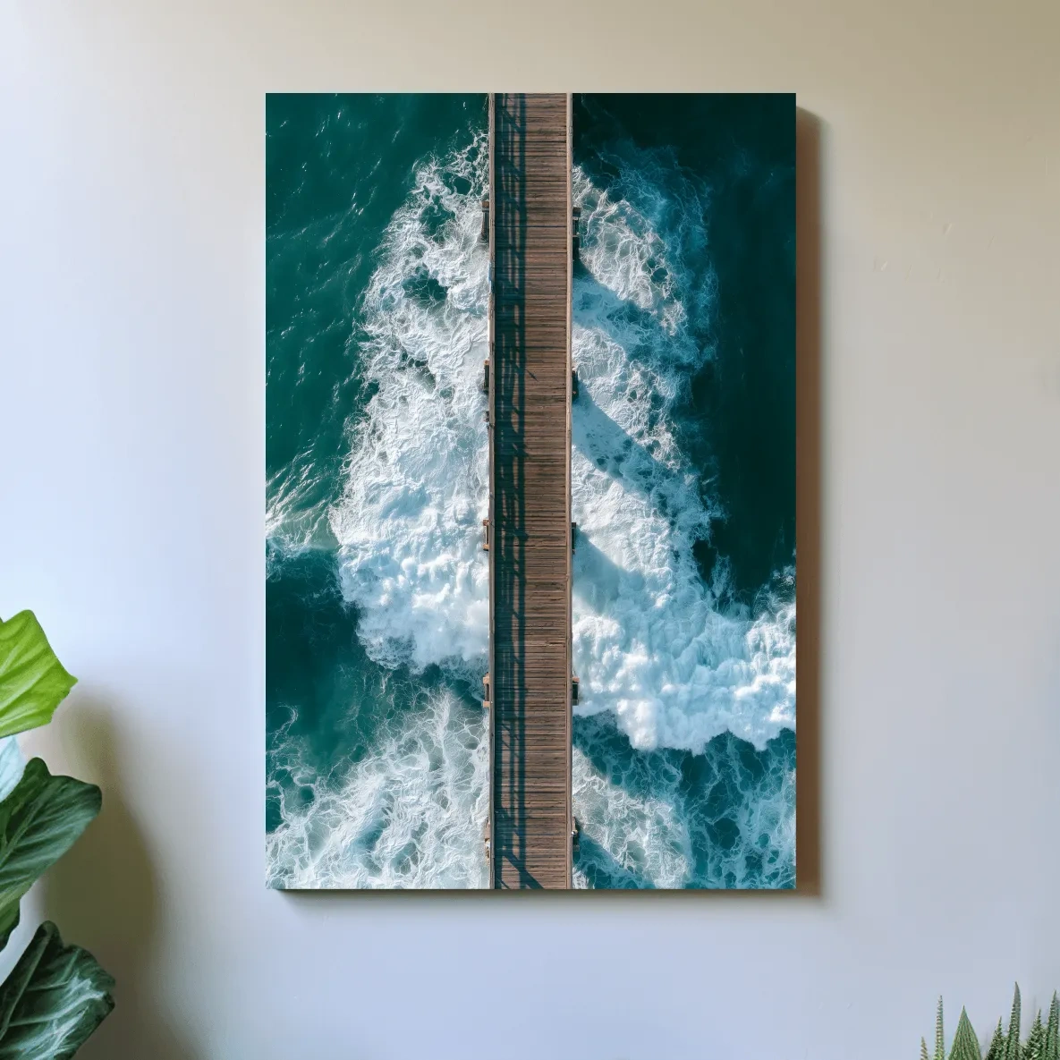 Aerial Ocean Pier Waves - Abstract Photographic Wall Art