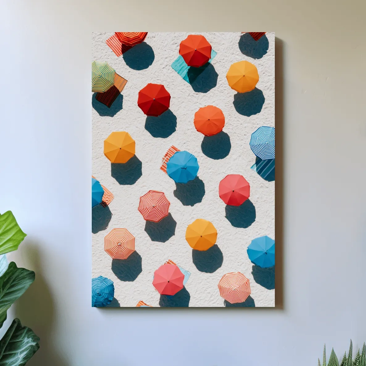 Geometric Beach Umbrellas Aerial Painting - Abstract Summer Wall Art