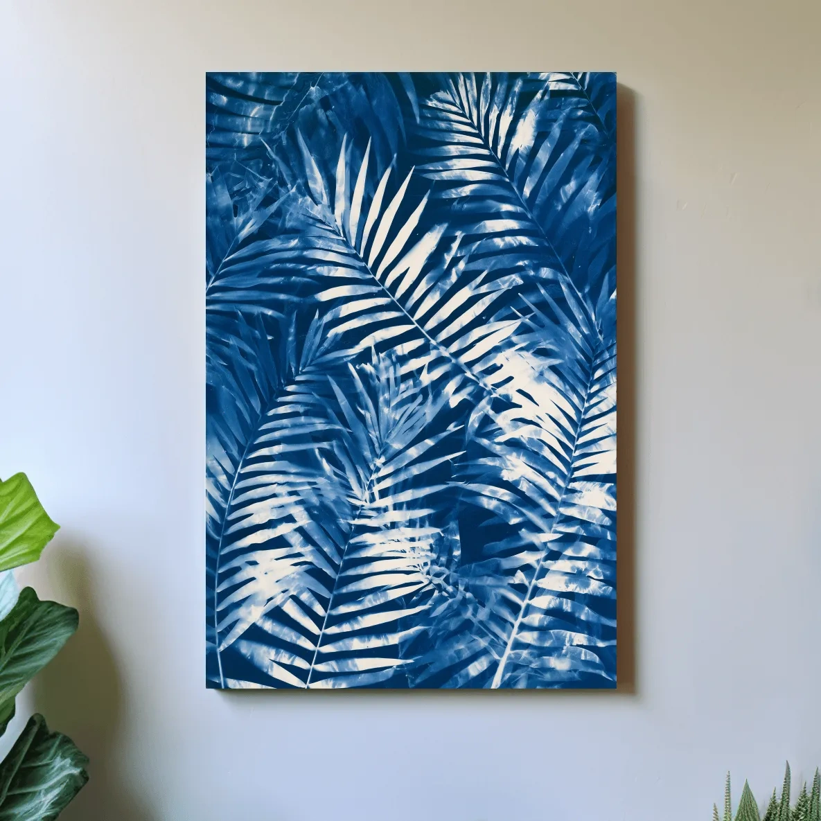 Cyanotype Tropical Fern Leaves - Botanical Illustration Art