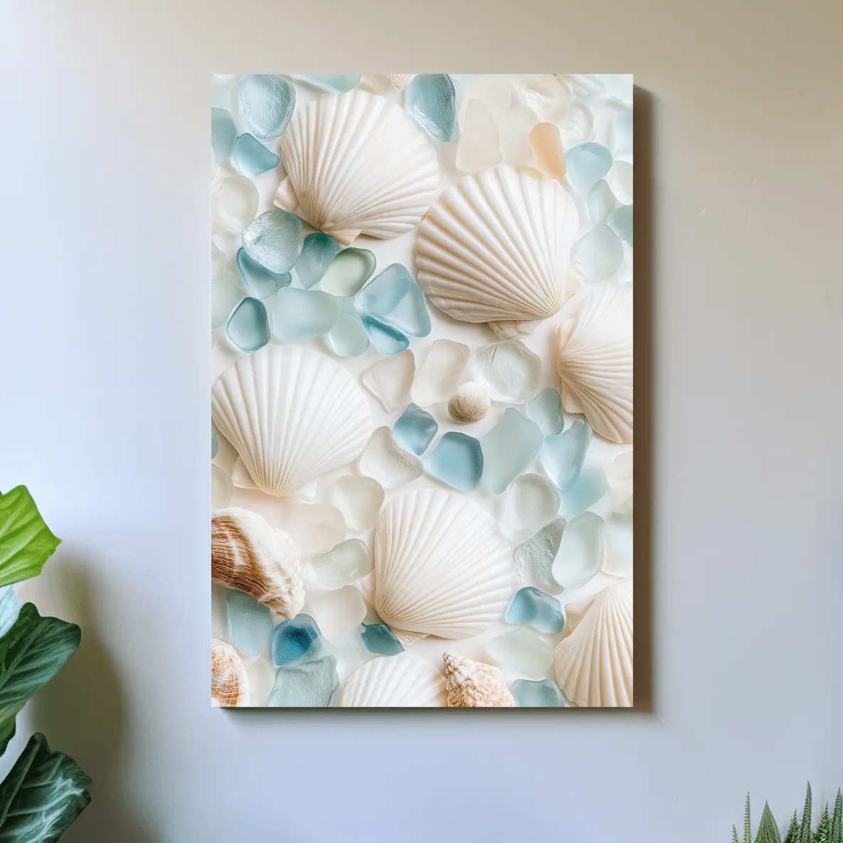 Sea Glass And Seashell Flat Lay - Minimalist Hamptons Photographic Wall Art