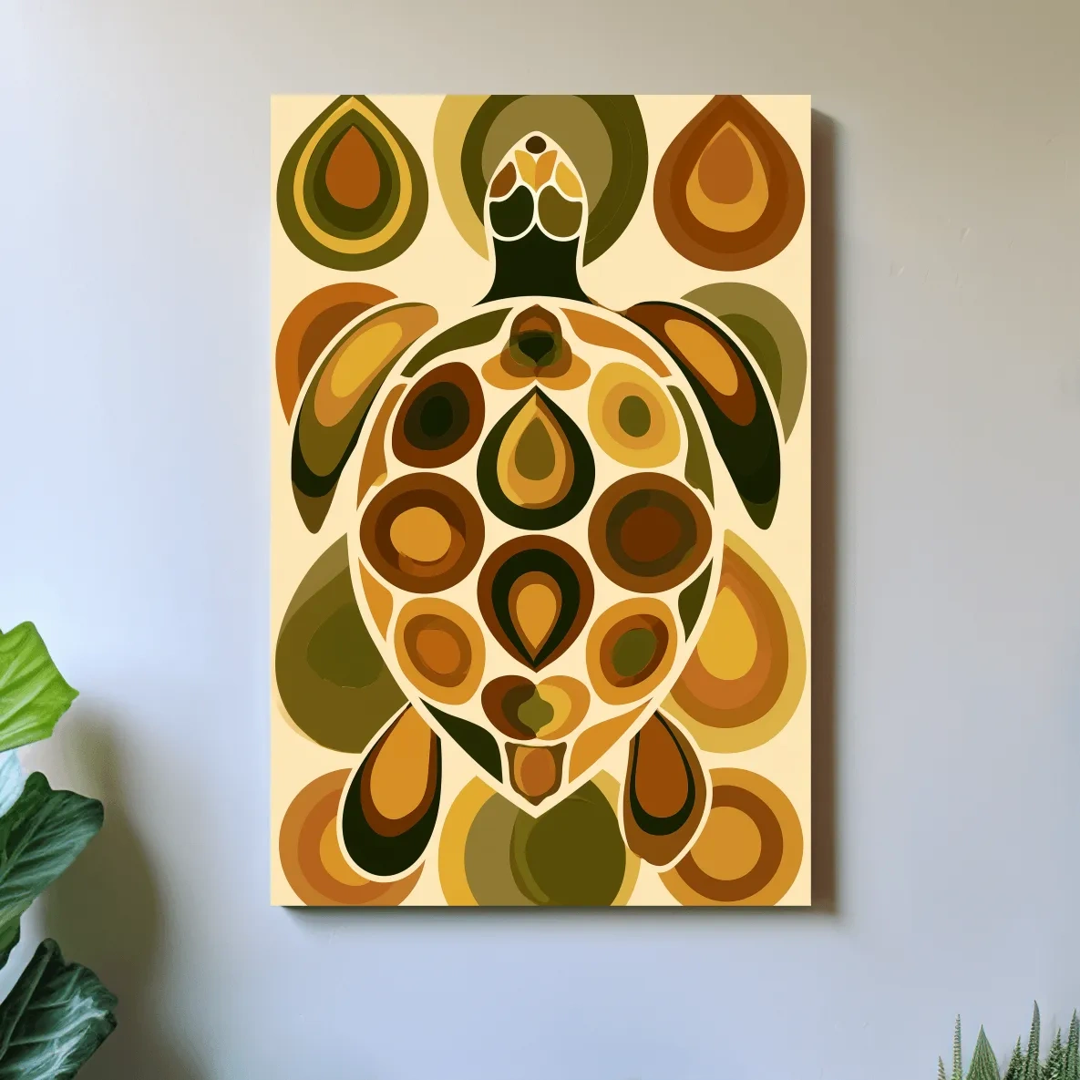 Mid-Century Geometric Sea Turtle Illustration - Minimalist Marine Life Wall Art