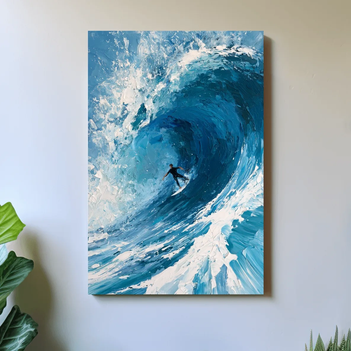 Surfer Riding Crashing Wave - Dynamic Ocean Painting Wall Art