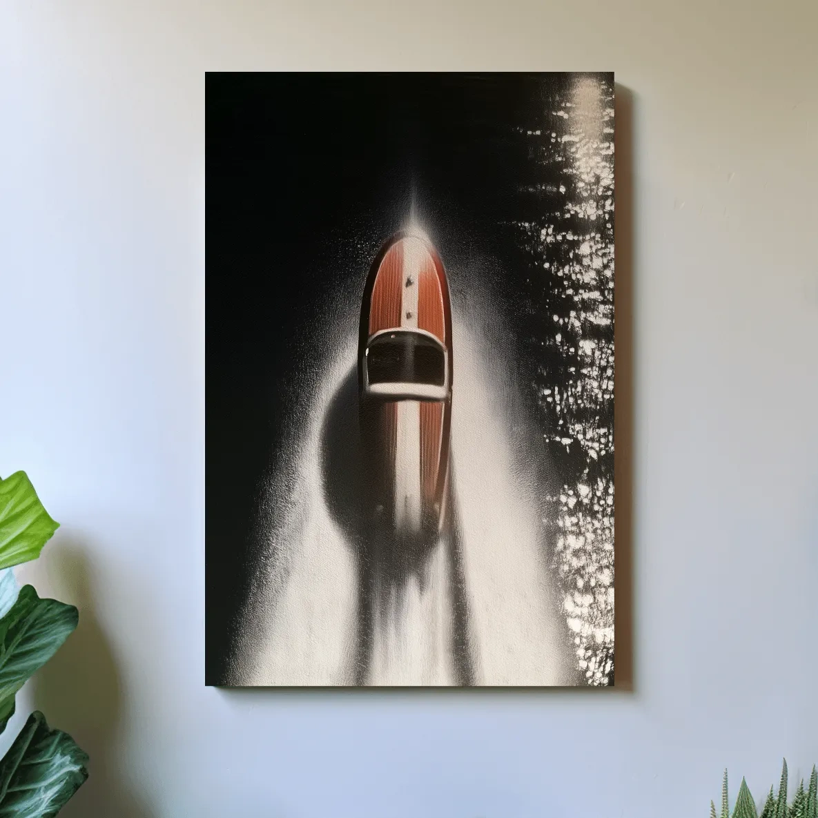 Aerial Speedboat Painting - Dramatic Ocean Wall Art