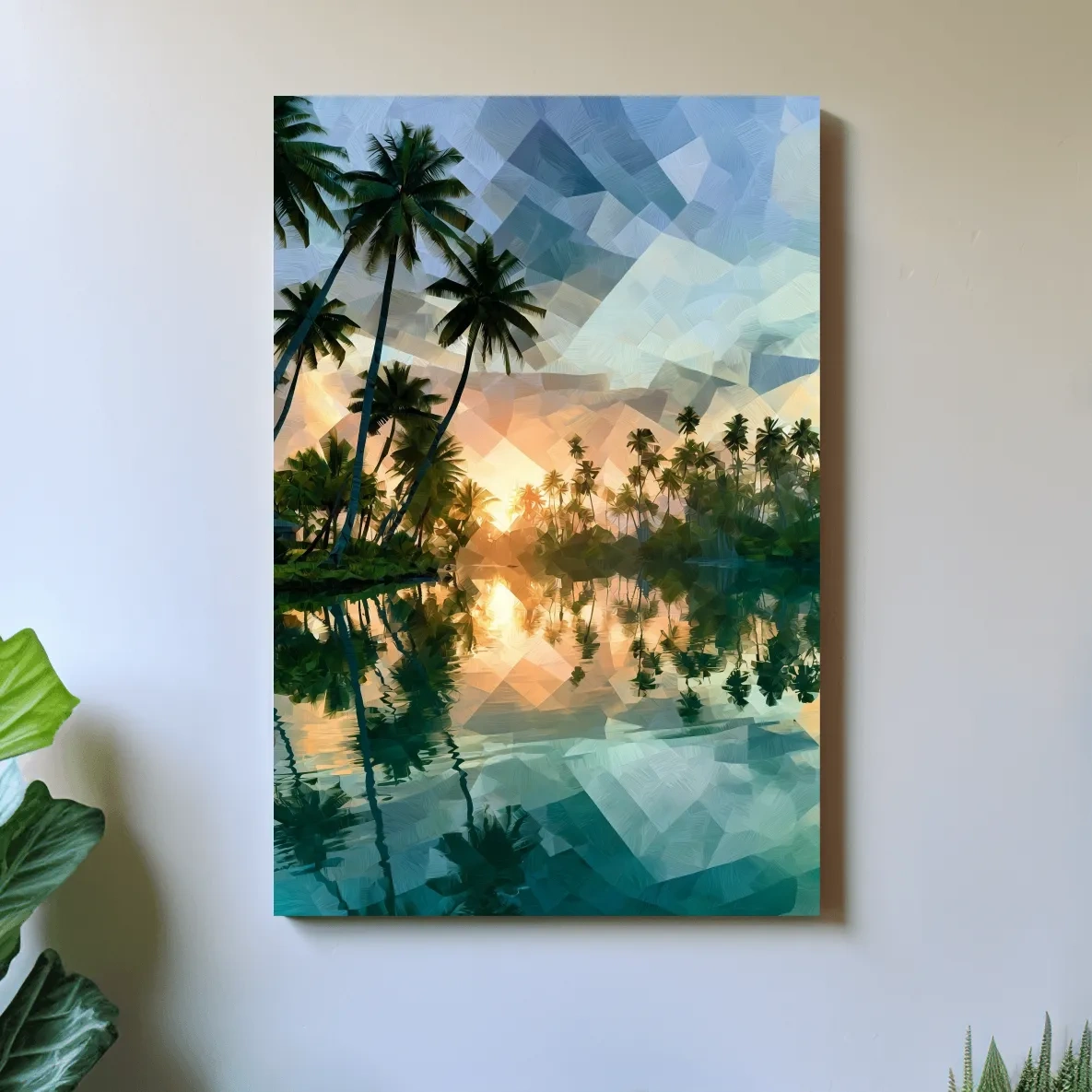 Tropical Lagoon Palm Trees - Abstract Sunset Painting Wall Art