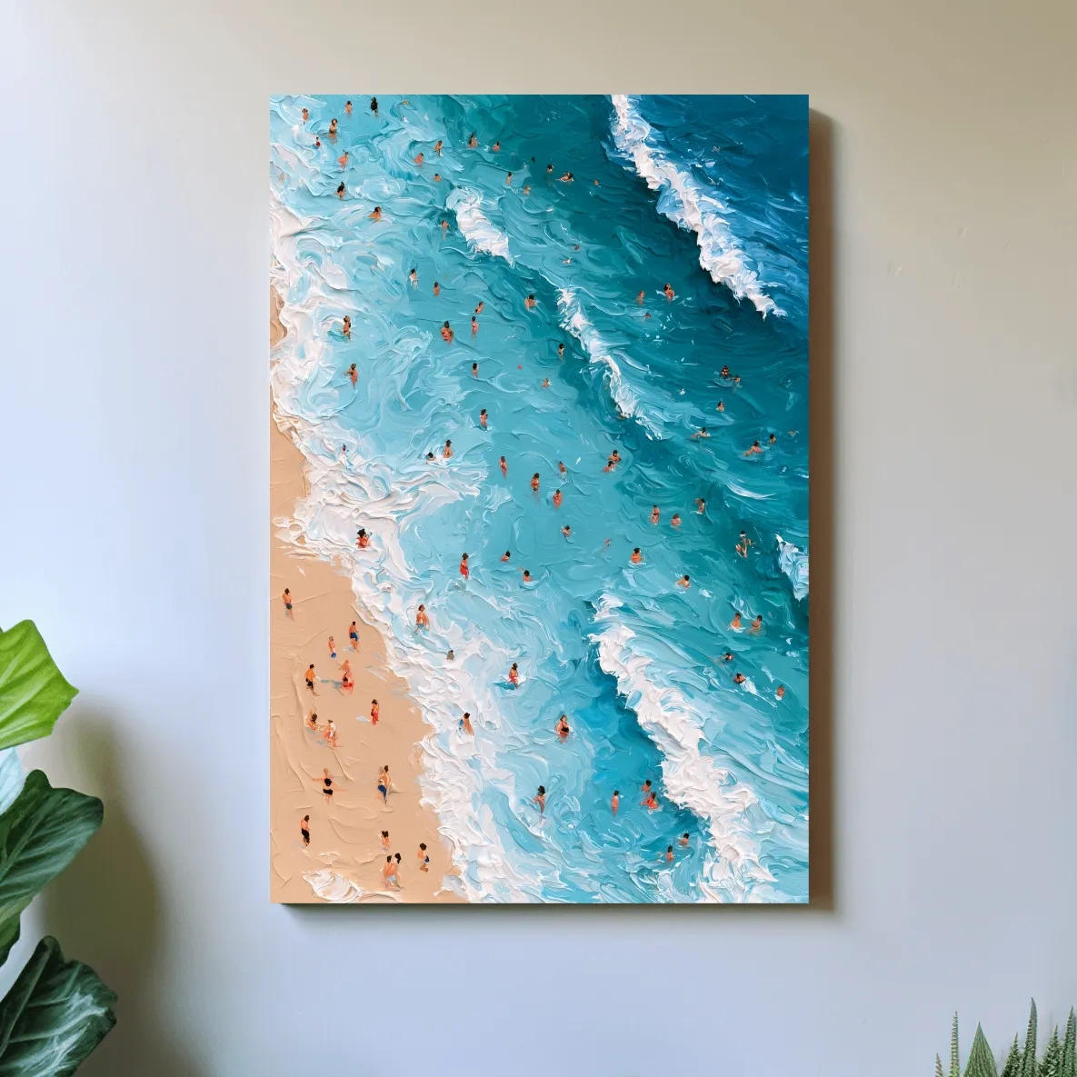 Aerial Beach Swimmers Painting - Abstract Ocean Wall Art
