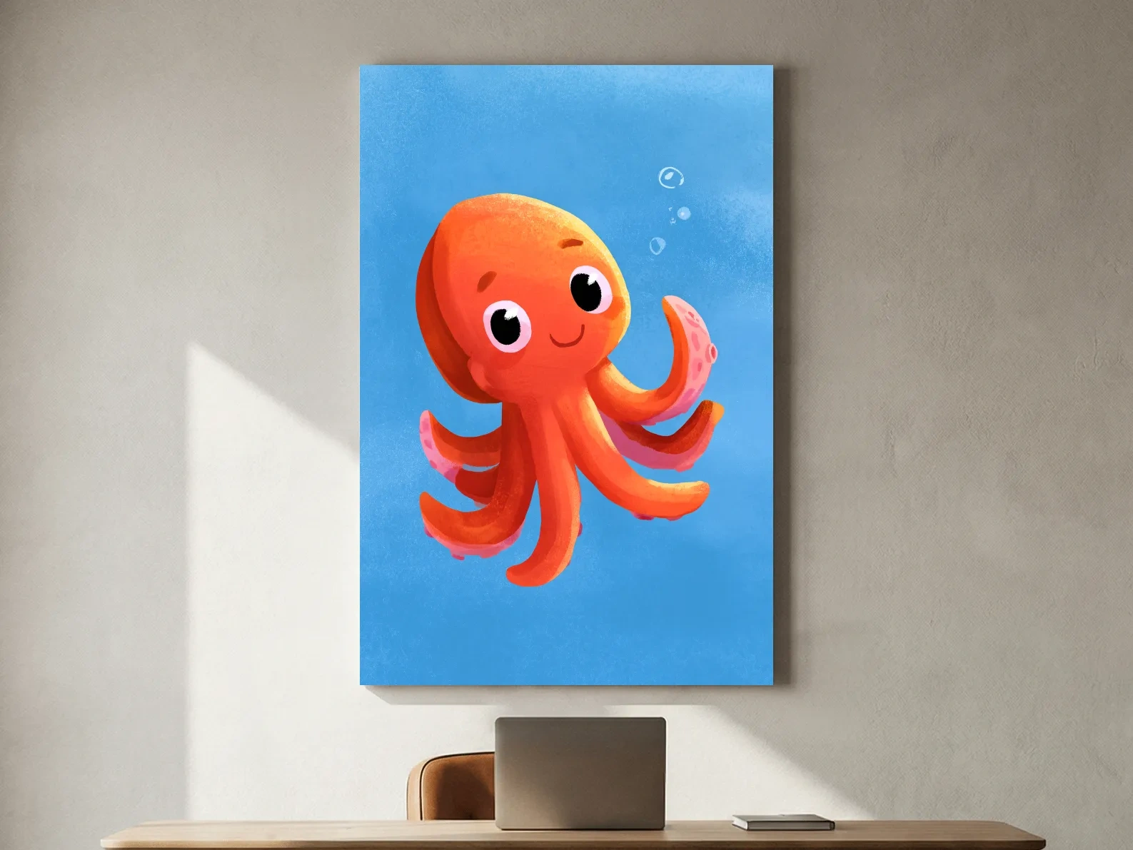 Cute Baby Squid Underwater Illustration - Nursery Marine Life Art