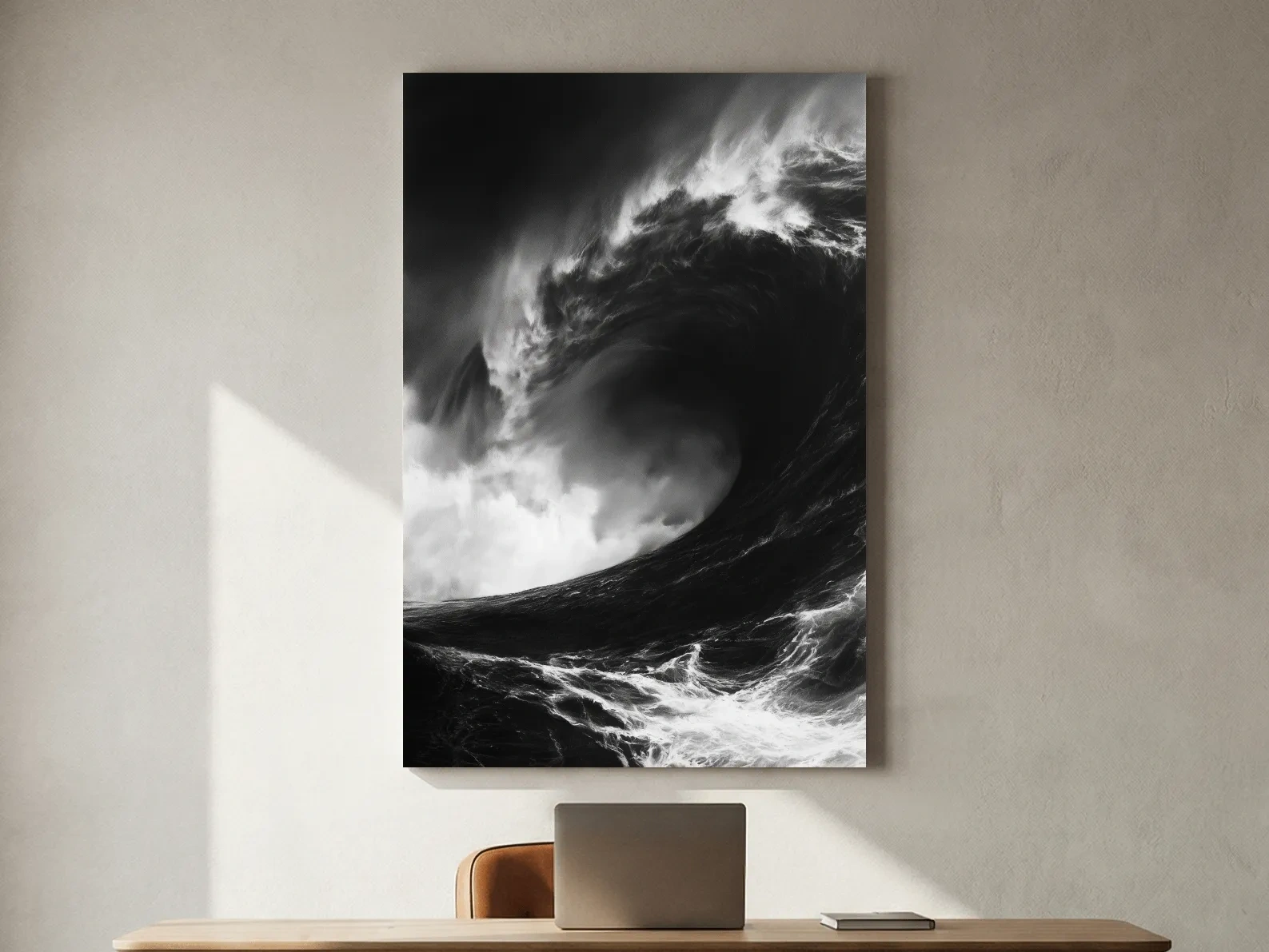 Abstract Crashing Wave Drawing - Dramatic Ocean Wall Art