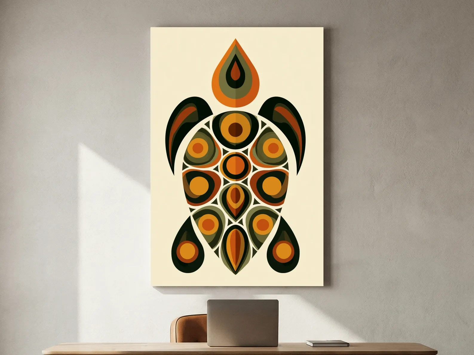 Mid-Century Geometric Sea Turtle - Minimalist Vector Marine Life Art