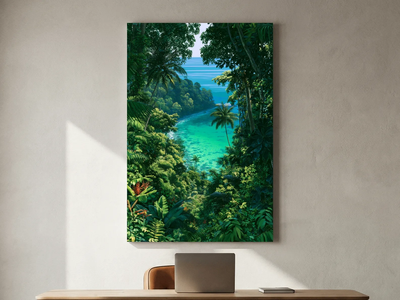 Lush Tropical Jungle Lagoon - Exotic Island Painting Wall Art